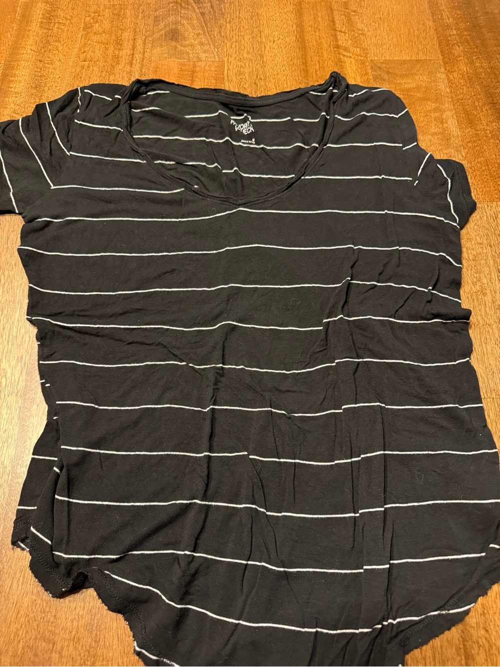 SO Black Short-Sleeve Scoop Neck Top with White Stripes